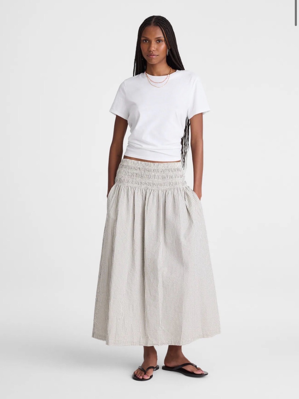 Madewell White Smocked Waist Midi Maxi Skirt Poplin - Picture 8 of 9